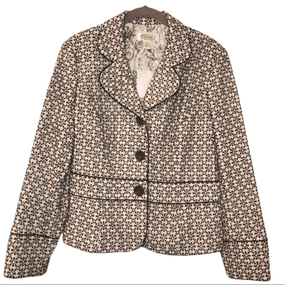 Talbots Brown and Ivory Blazer w/Eyelet Lace Sz 12
